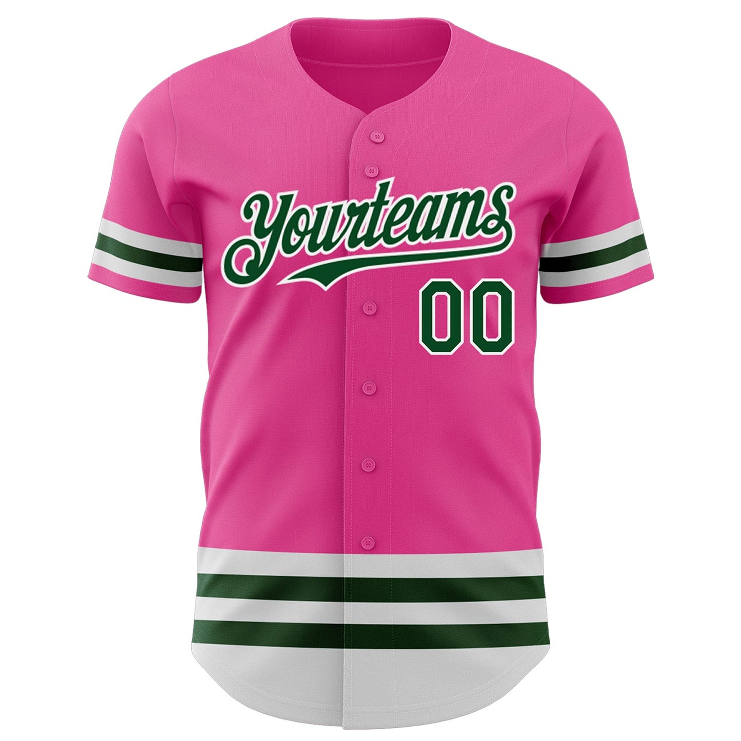 Custom Pink Green-White Line Authentic Baseball Jersey view 2