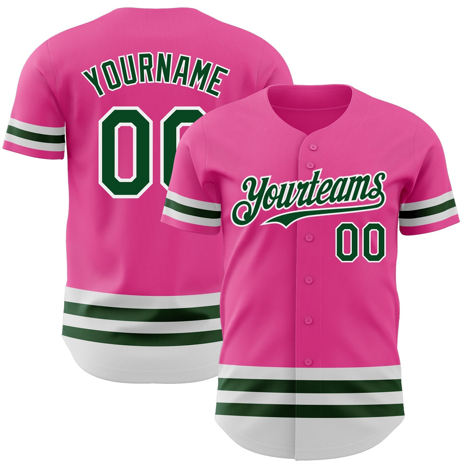 Custom Pink Green-White Line Authentic Baseball Jersey - Main View