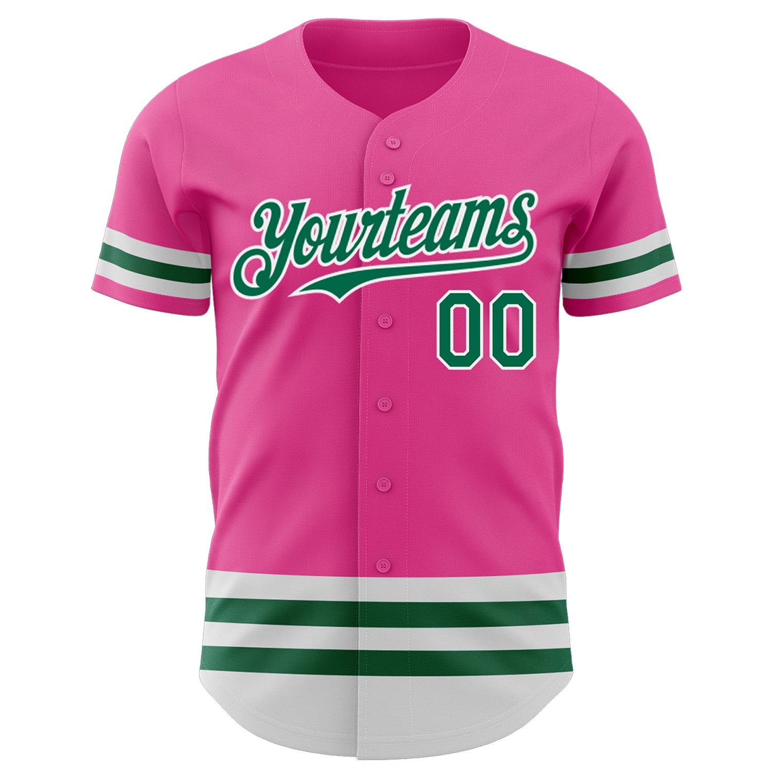 Custom Pink Kelly Green-White Line Authentic Baseball Jersey view 2