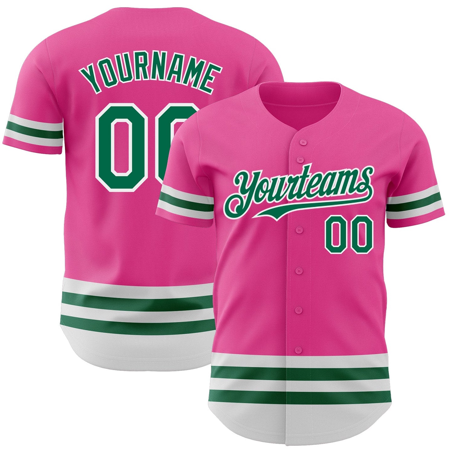 Custom Pink Kelly Green-White Line Authentic Baseball Jersey - Main View