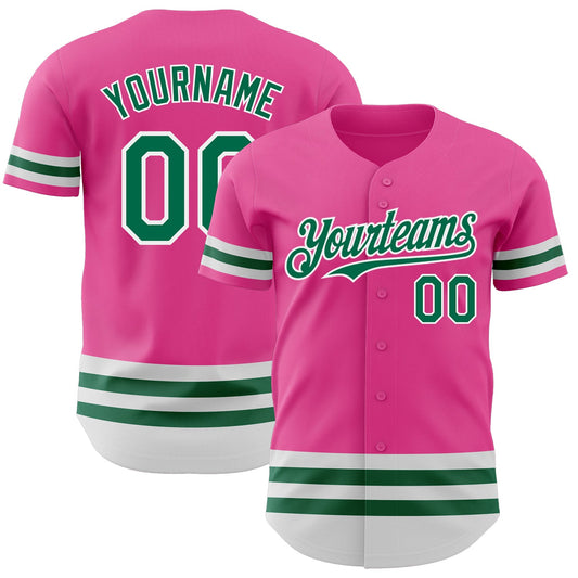Custom Pink Kelly Green-White Line Authentic Baseball Jersey - Main View