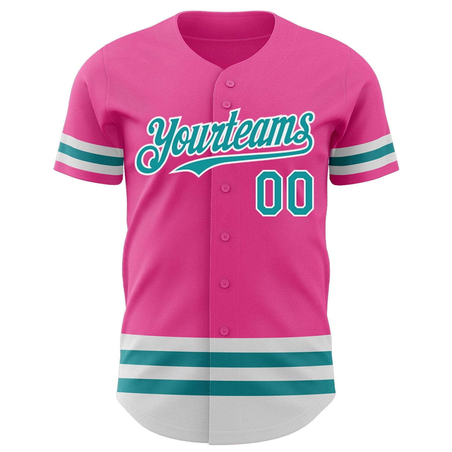Custom Pink Teal-White Line Authentic Baseball Jersey view 2