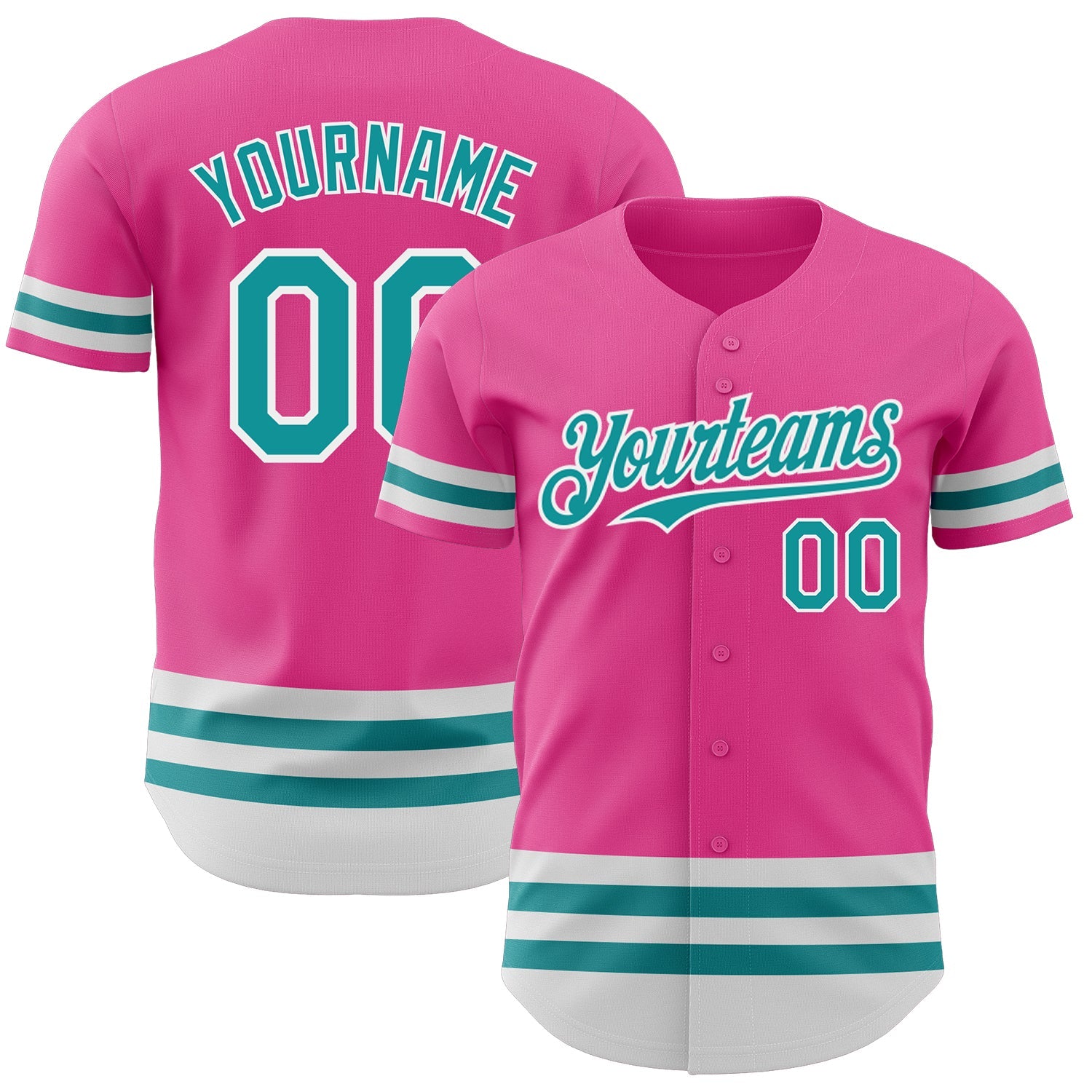 Custom Pink Teal-White Line Authentic Baseball Jersey - Main View