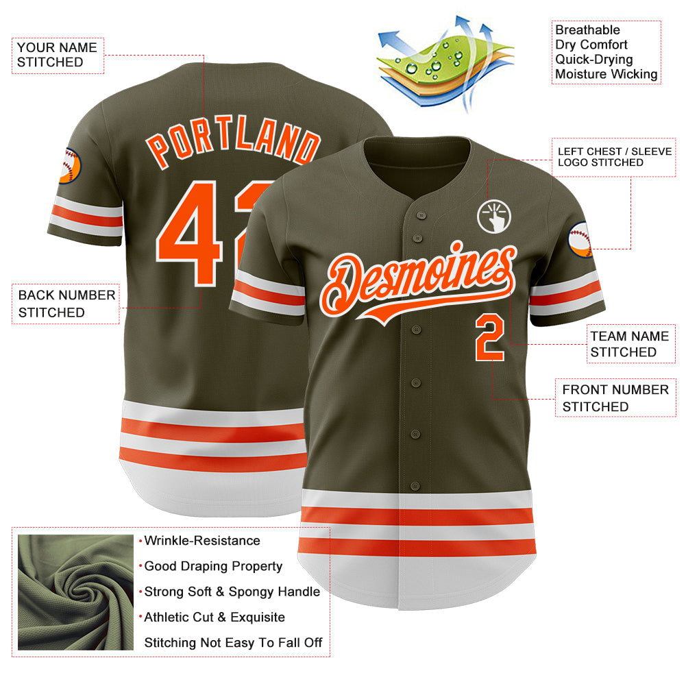 Custom Olive Orange-White Line Authentic Salute To Service Baseball Jersey view 3