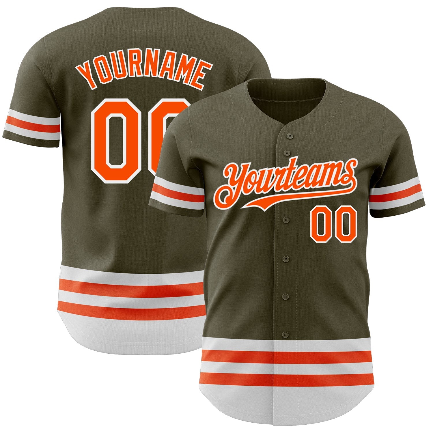 Custom Olive Orange-White Line Authentic Salute To Service Baseball Jersey - Main View