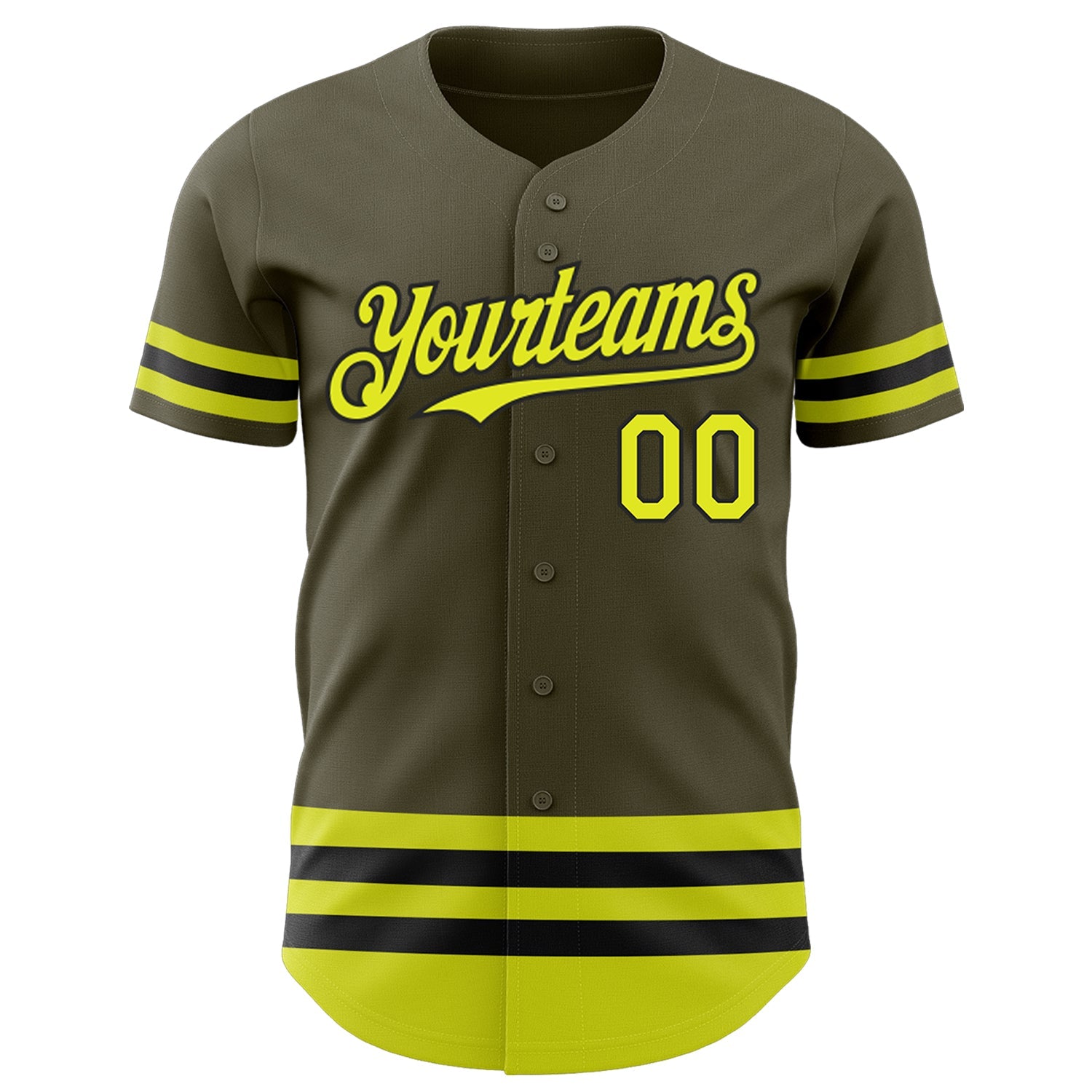 Custom Olive Neon Yellow-Black Line Authentic Salute To Service Baseball Jersey view 2