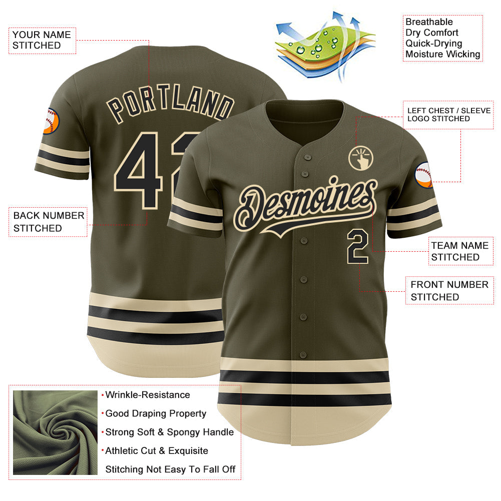 Custom Olive Black-Cream Line Authentic Salute To Service Baseball Jersey view 3