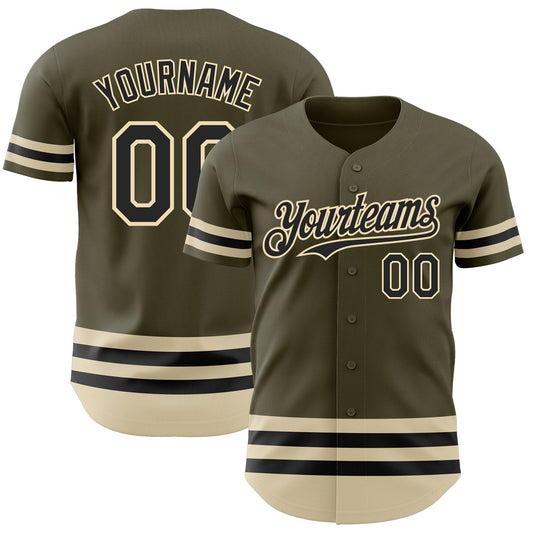 Custom Olive Black-Cream Line Authentic Salute To Service Baseball Jersey - Main View