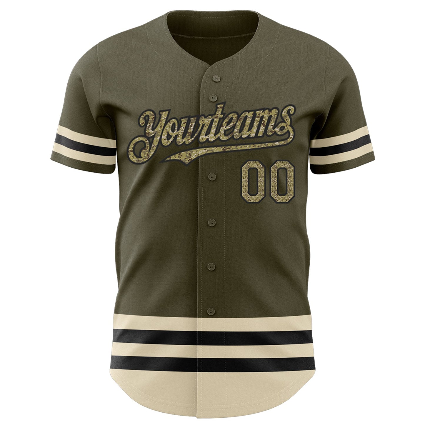 Custom Olive Camo Black-Cream Line Authentic Salute To Service Baseball Jersey view 2