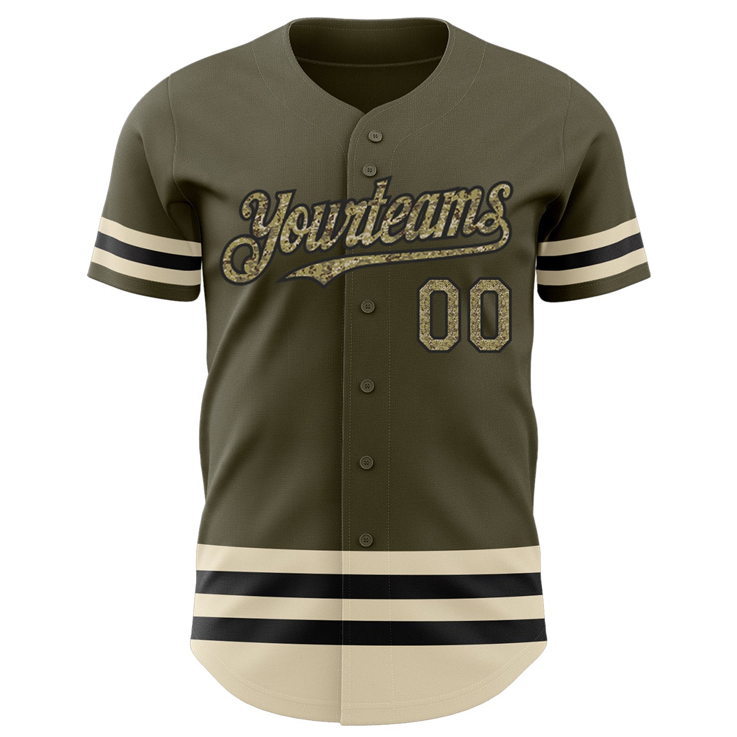 Custom Olive Camo Black-Cream Line Authentic Salute To Service Baseball Jersey view 2