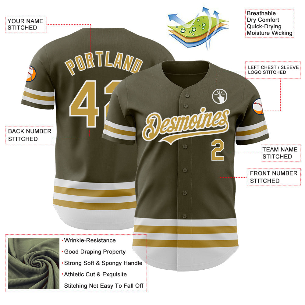 Custom Olive Old Gold-White Line Authentic Salute To Service Baseball Jersey view 3
