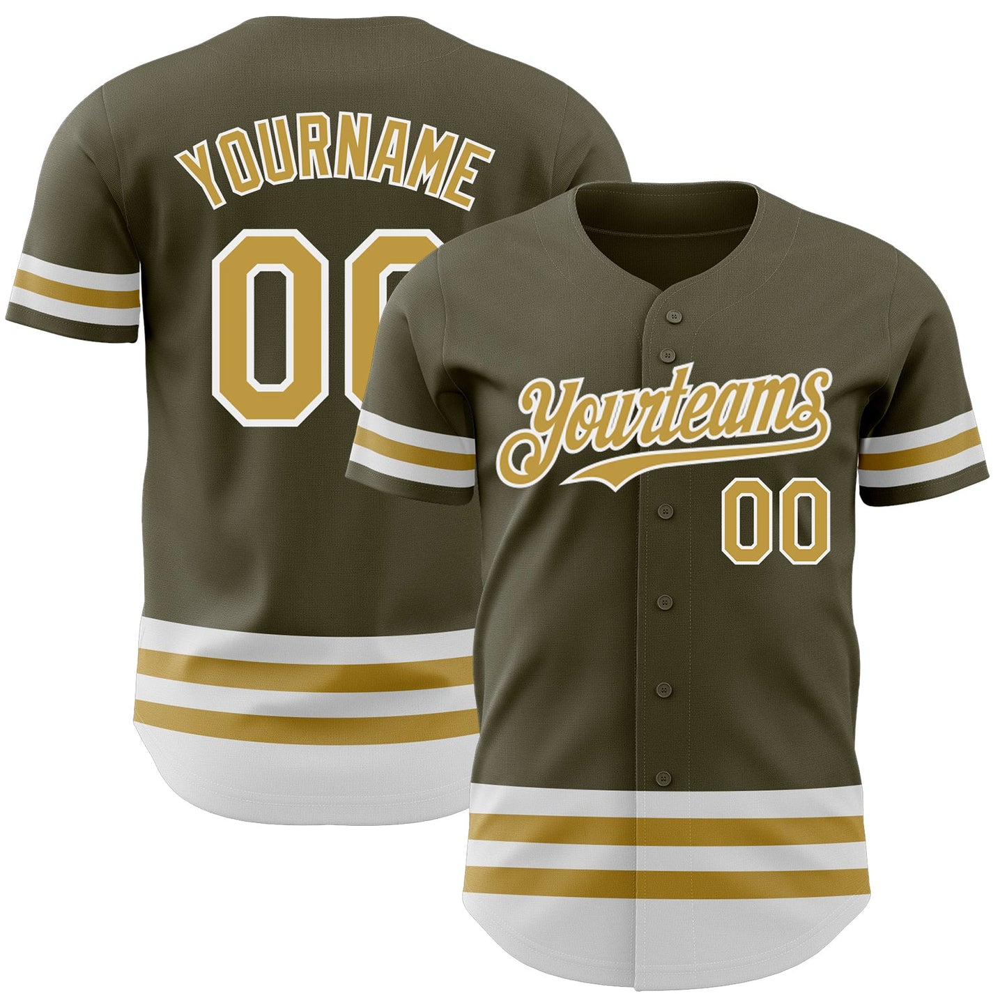 Custom Olive Old Gold-White Line Authentic Salute To Service Baseball Jersey - Main View