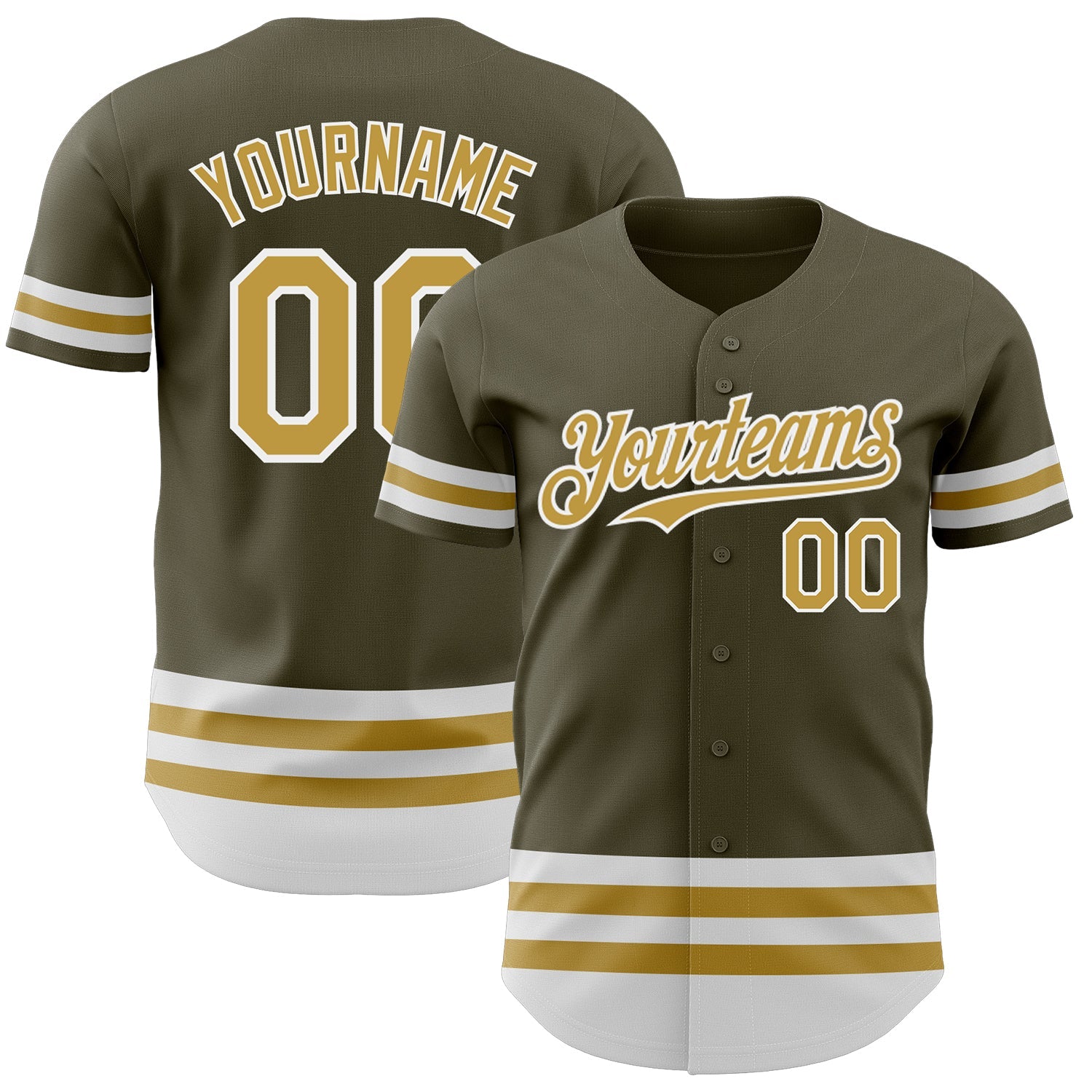 Custom Olive Old Gold-White Line Authentic Salute To Service Baseball Jersey - Main View