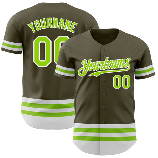 Custom Olive Neon Green-White Line Authentic Salute To Service Baseball Jersey - Main View
