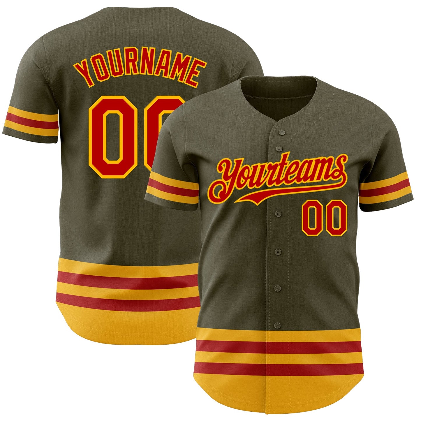 Custom Olive Red-Gold Line Authentic Salute To Service Baseball Jersey - Main View