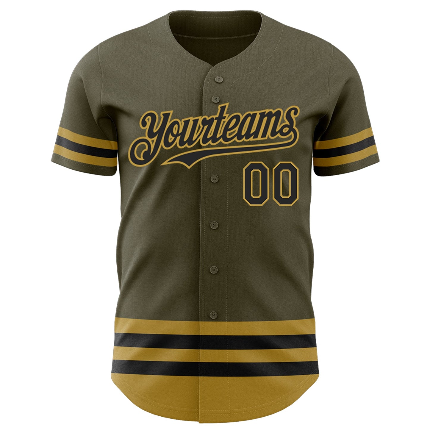 Custom Olive Black-Old Gold Line Authentic Salute To Service Baseball Jersey view 2