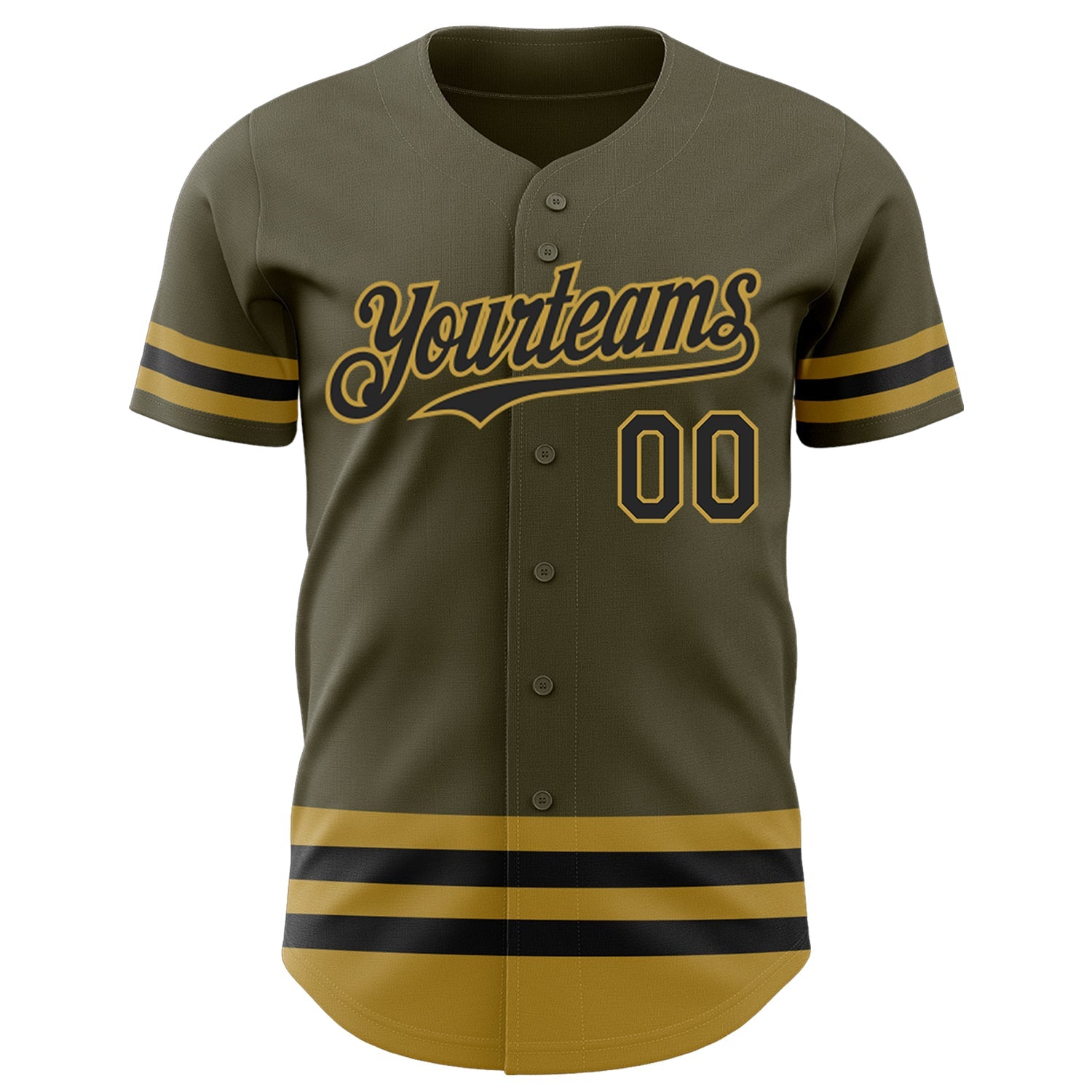 Custom Olive Black-Old Gold Line Authentic Salute To Service Baseball Jersey view 2