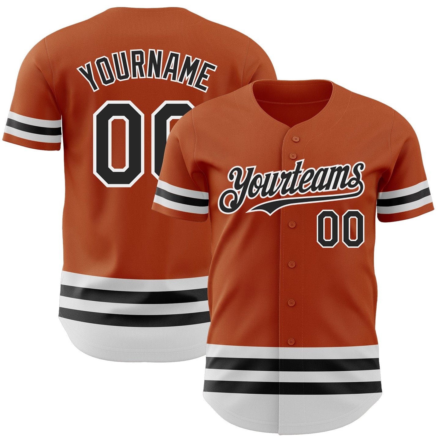 Custom Texas Orange Black-White Line Authentic Baseball Jersey - Main View