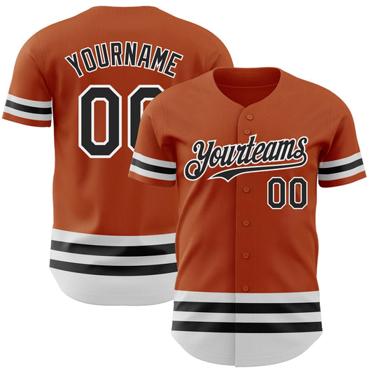 Custom Texas Orange Black-White Line Authentic Baseball Jersey - Main View