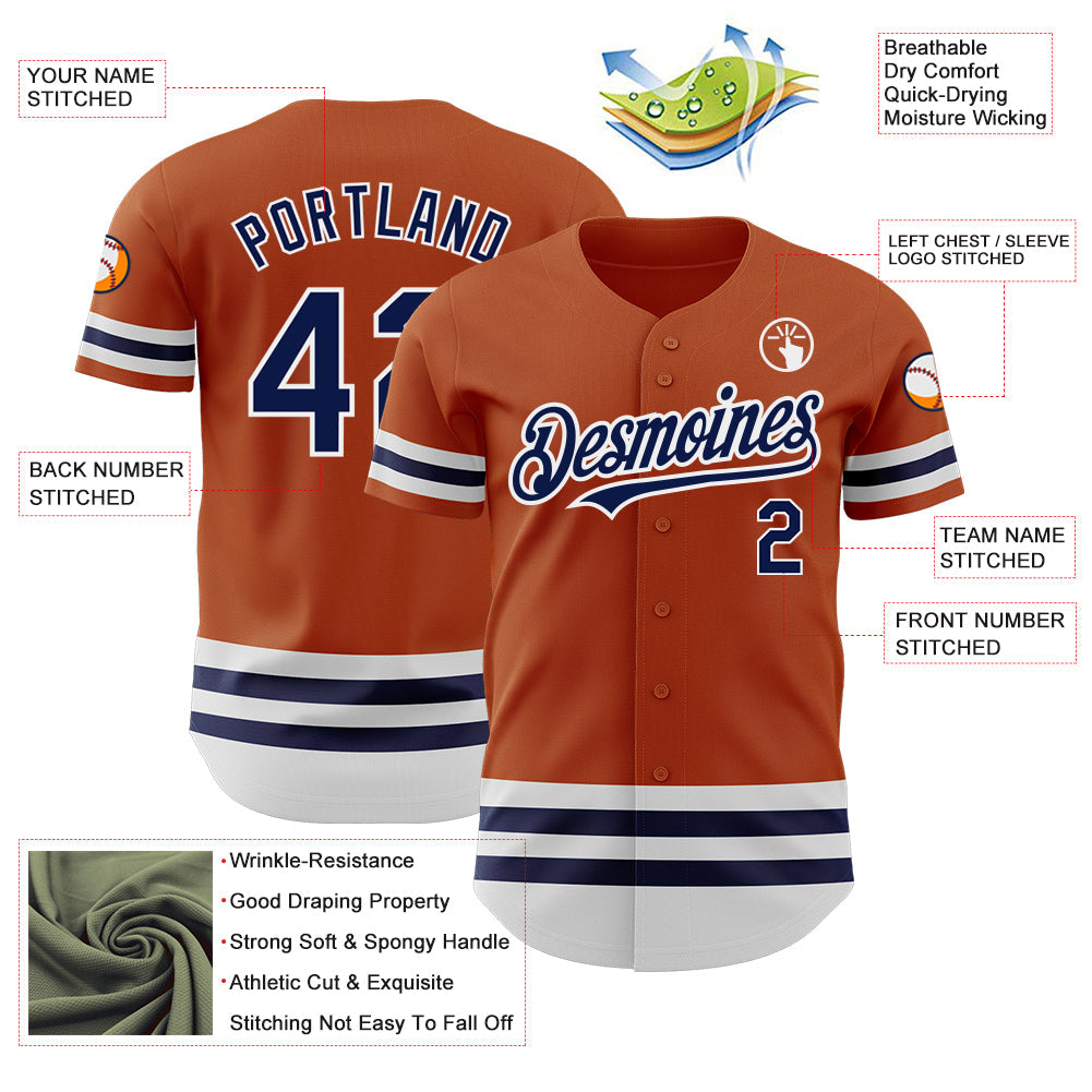 Custom Texas Orange Navy-White Line Authentic Baseball Jersey view 3