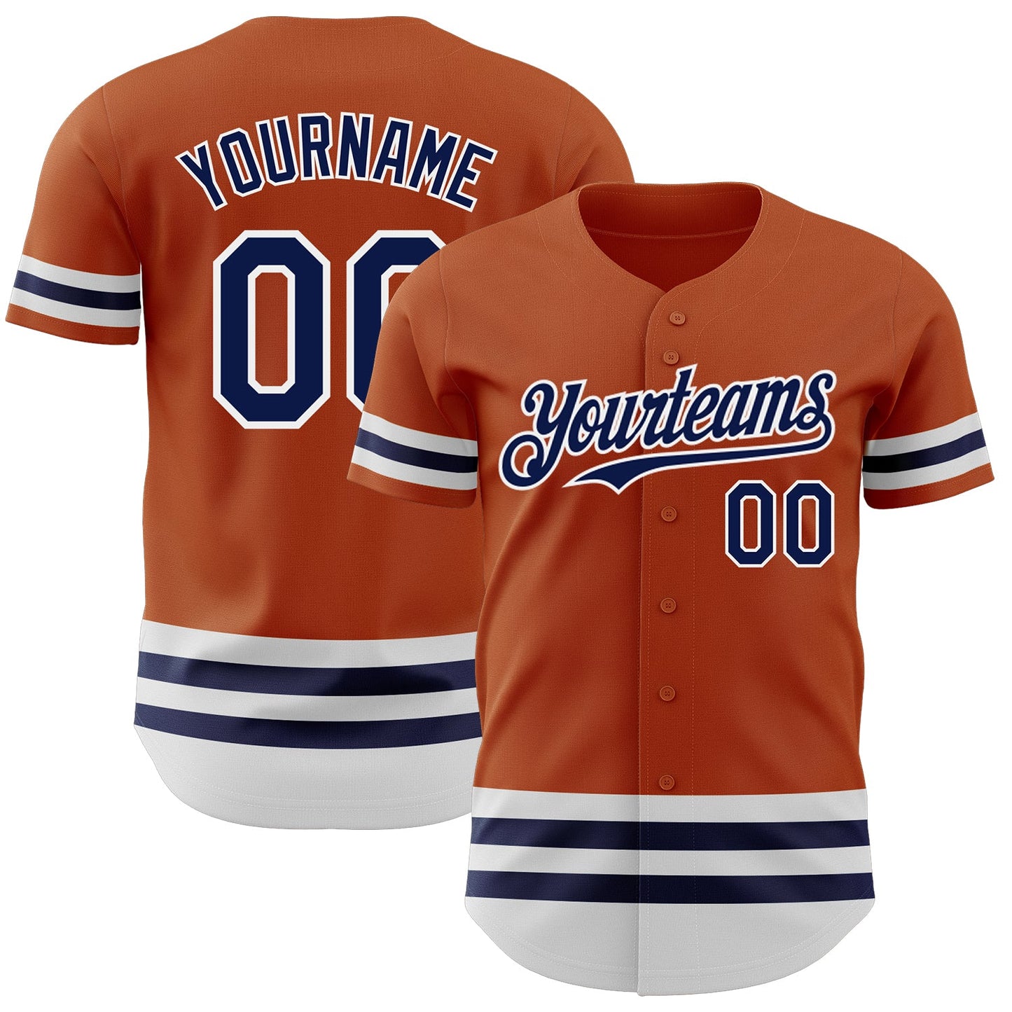 Custom Texas Orange Navy-White Line Authentic Baseball Jersey - Main View
