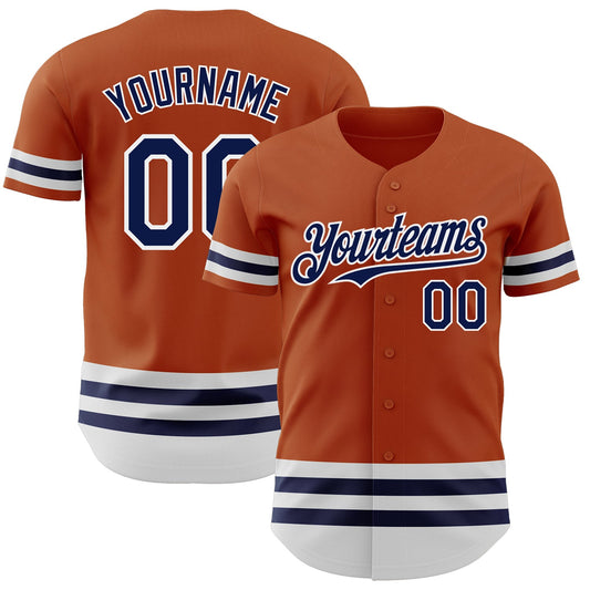 Custom Texas Orange Navy-White Line Authentic Baseball Jersey - Main View