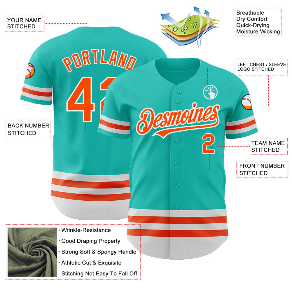 Custom Aqua Orange-White Line Authentic Baseball Jersey view 3
