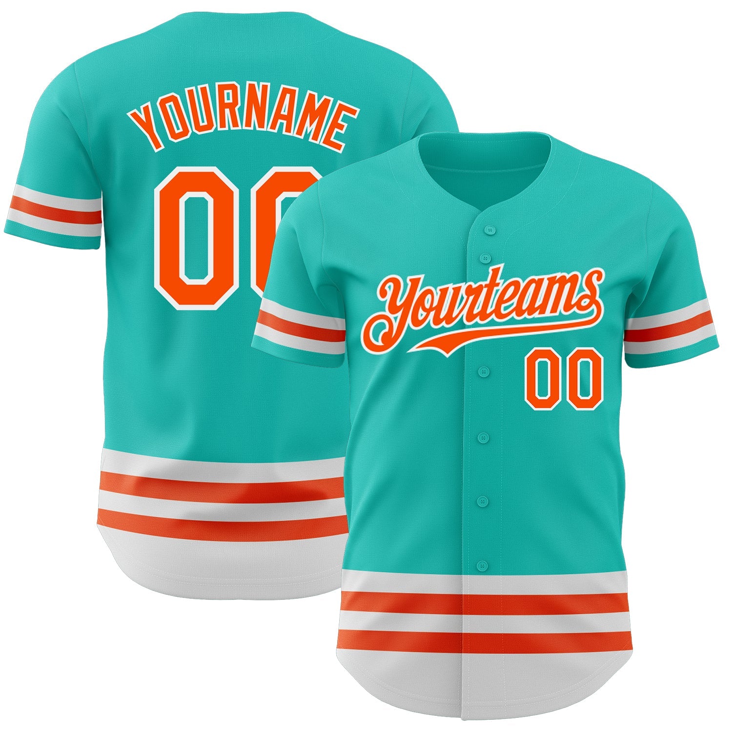 Custom Aqua Orange-White Line Authentic Baseball Jersey - Main View