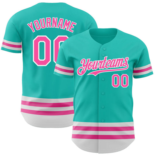 Custom Aqua Pink-White Line Authentic Baseball Jersey - Main View