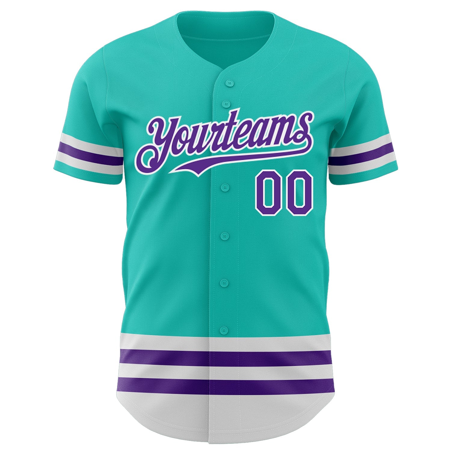 Custom Aqua Purple-White Line Authentic Baseball Jersey view 2