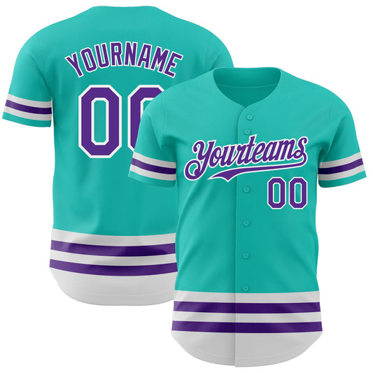 Custom Aqua Purple-White Line Authentic Baseball Jersey - Main View