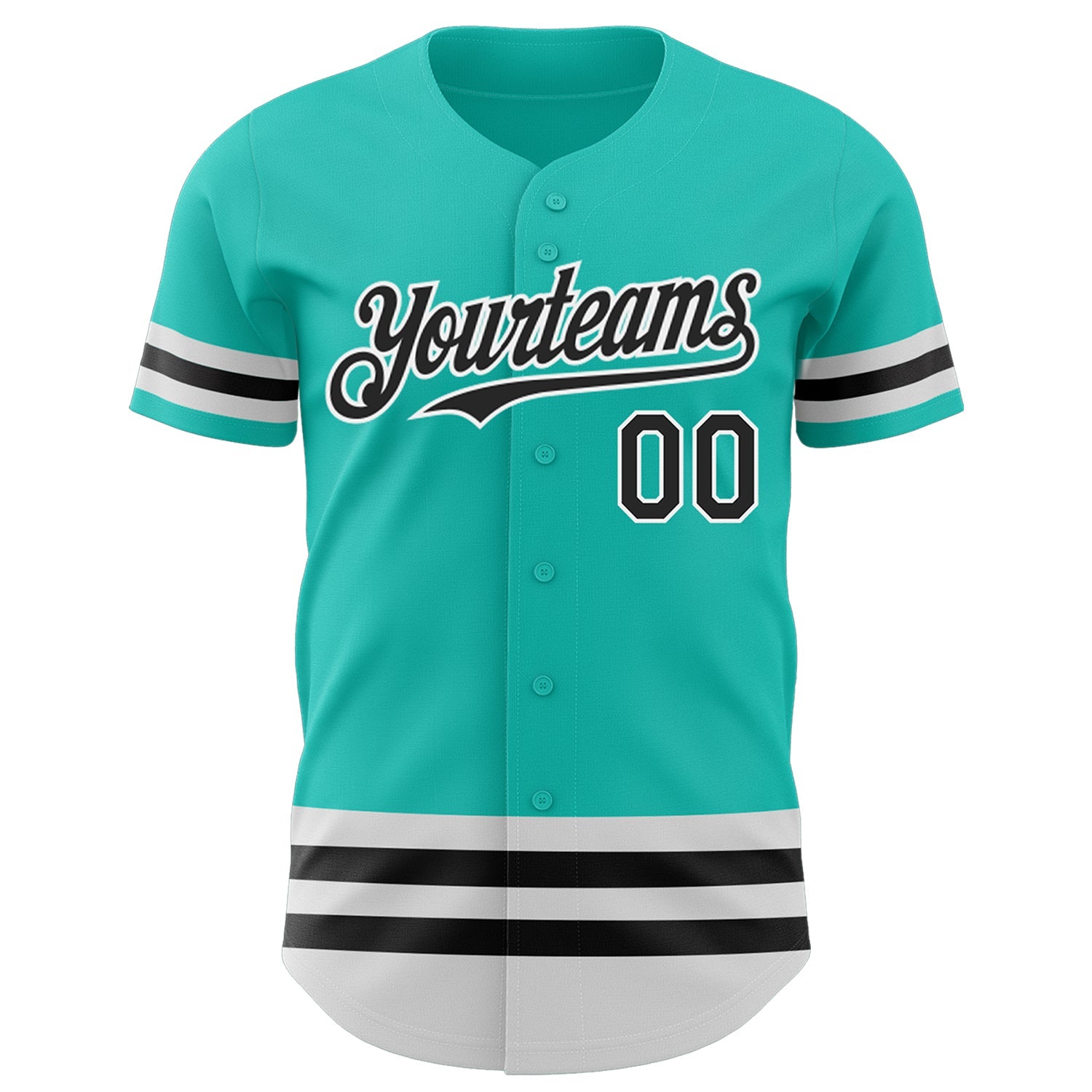 Custom Aqua Black-White Line Authentic Baseball Jersey view 2
