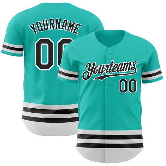 Custom Aqua Black-White Line Authentic Baseball Jersey - Main View