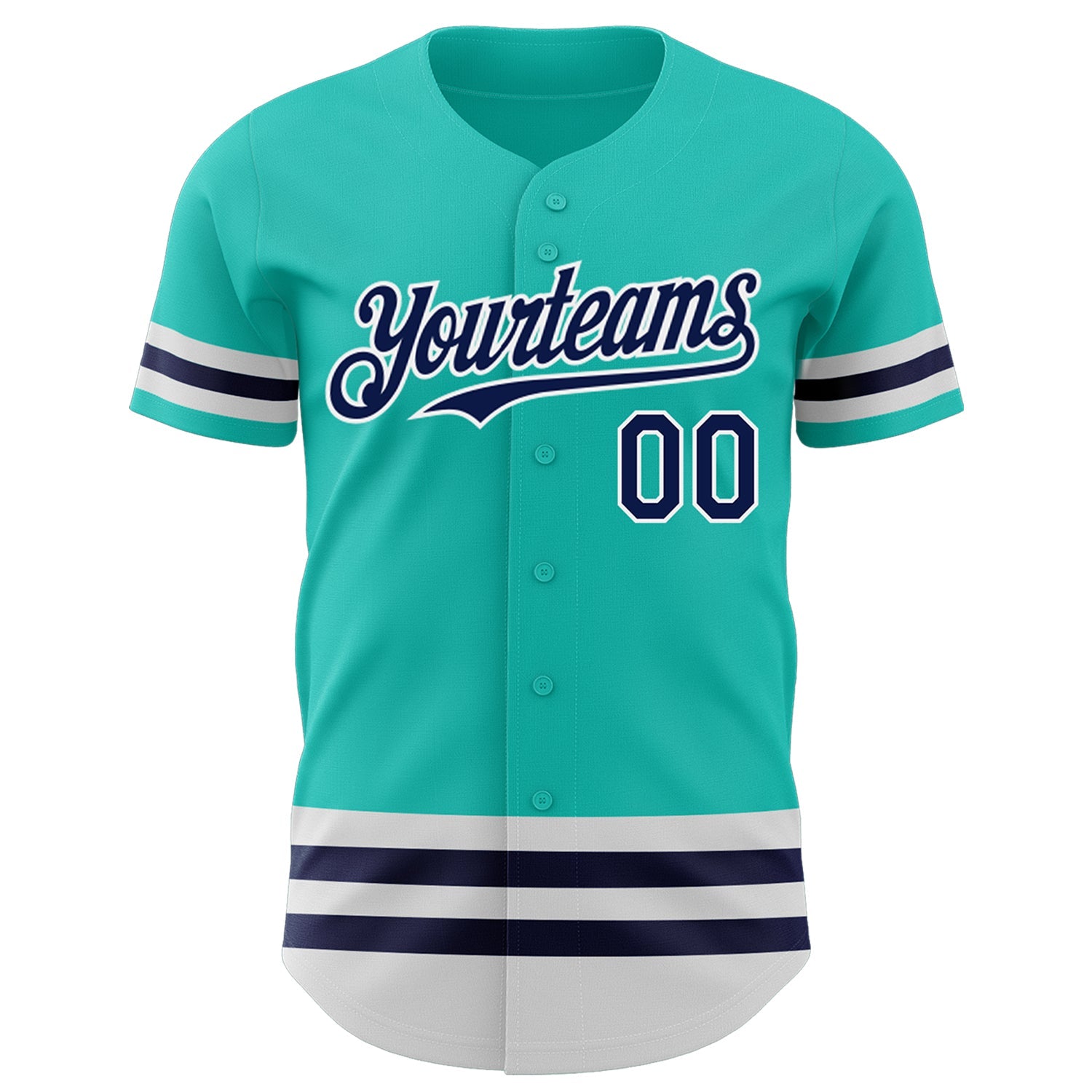Custom Aqua Navy-White Line Authentic Baseball Jersey view 2