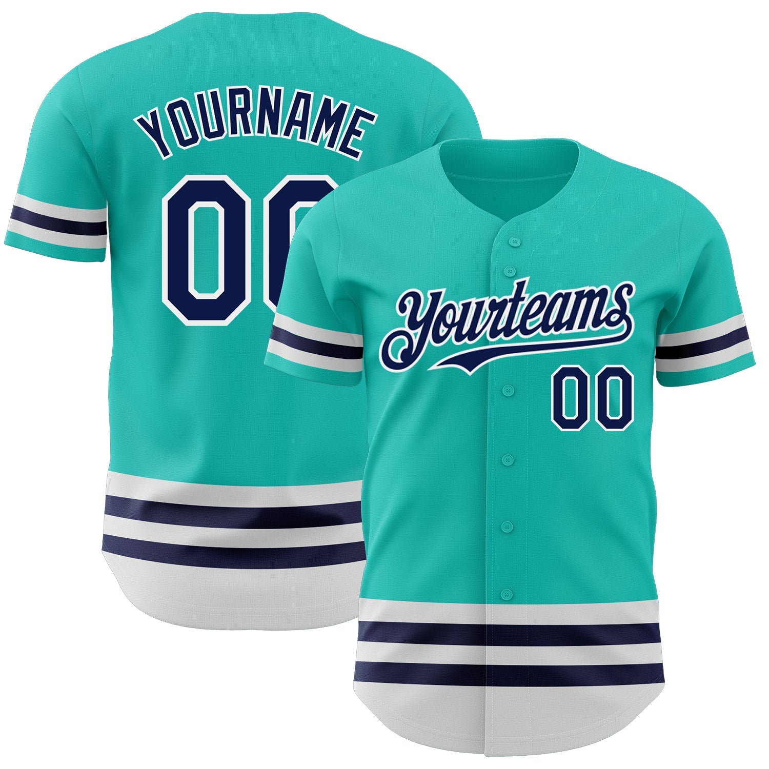 Custom Aqua Navy-White Line Authentic Baseball Jersey - Main View