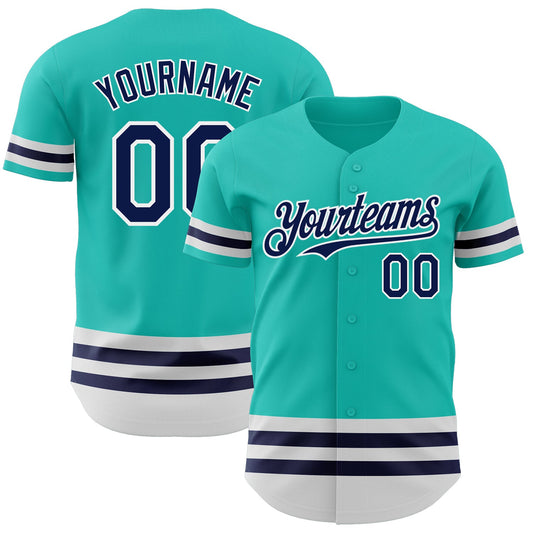 Custom Aqua Navy-White Line Authentic Baseball Jersey - Main View