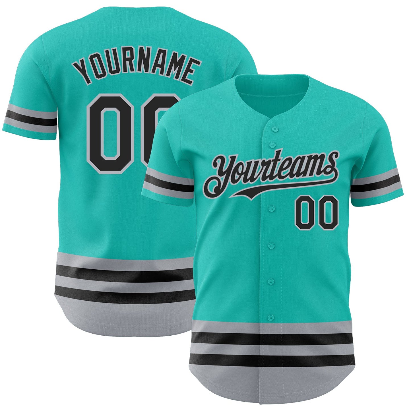 Custom Aqua Black-Gray Line Authentic Baseball Jersey - Main View