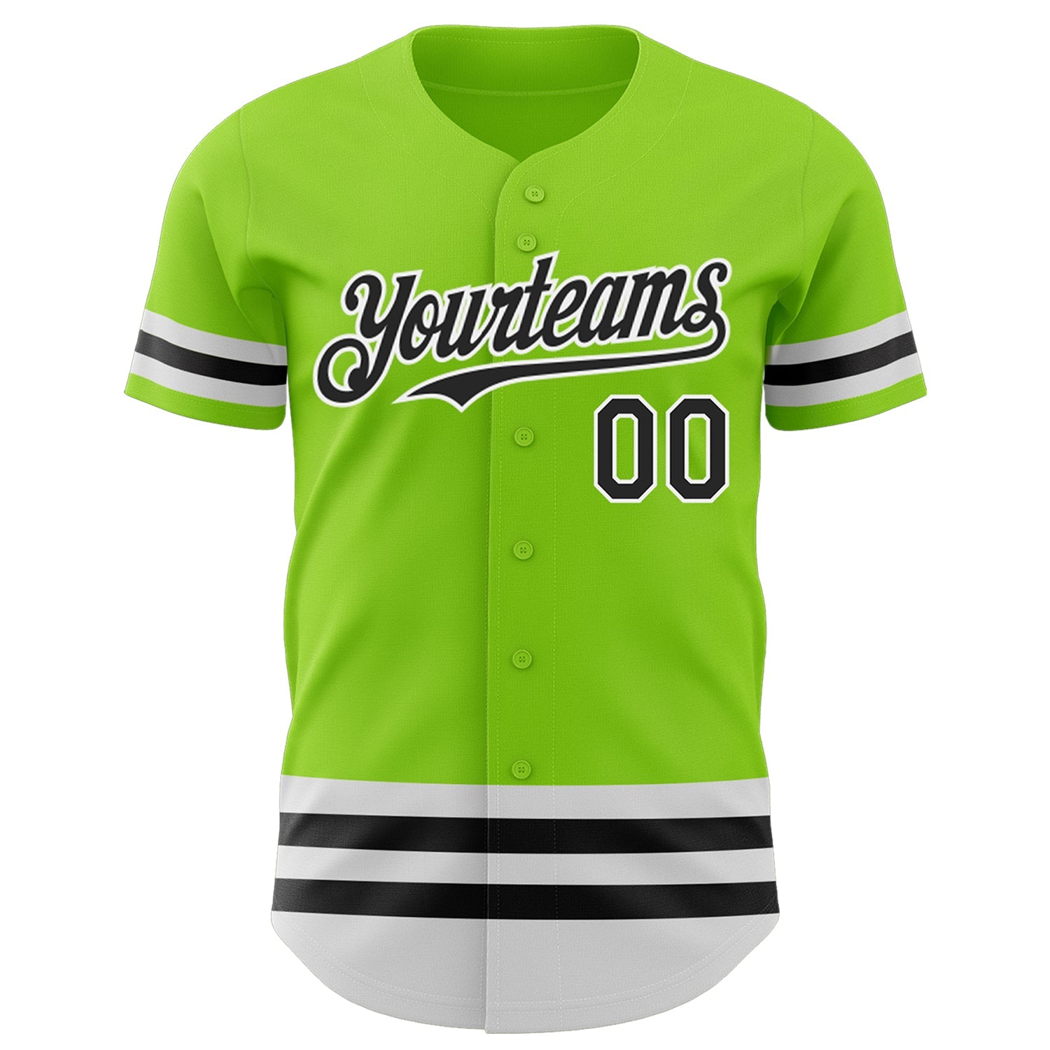 Custom Neon Green Black-White Line Authentic Baseball Jersey view 2