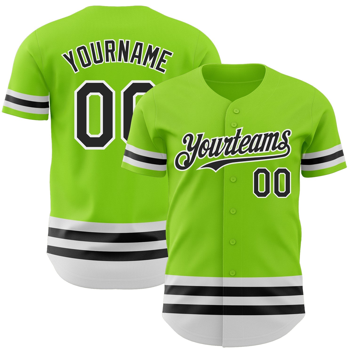 Custom Neon Green Black-White Line Authentic Baseball Jersey - Main View