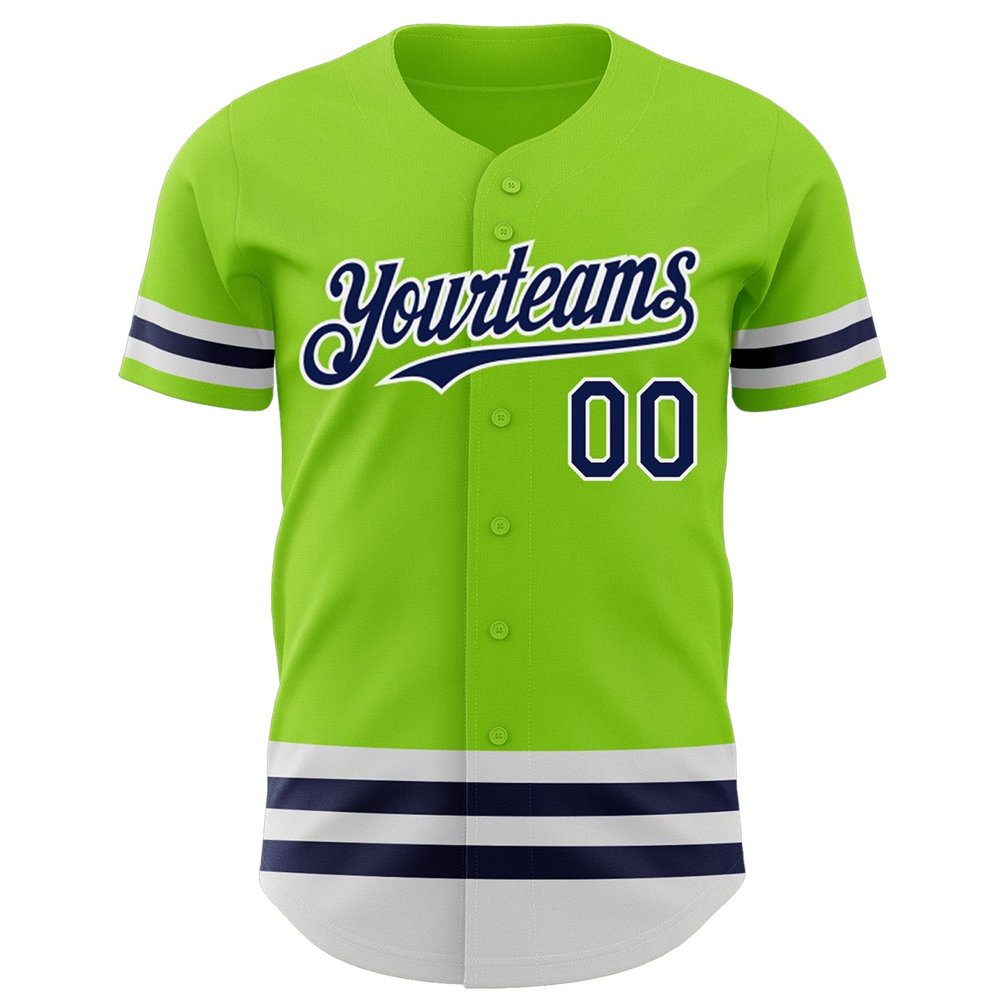 Custom Neon Green Navy-White Line Authentic Baseball Jersey view 2