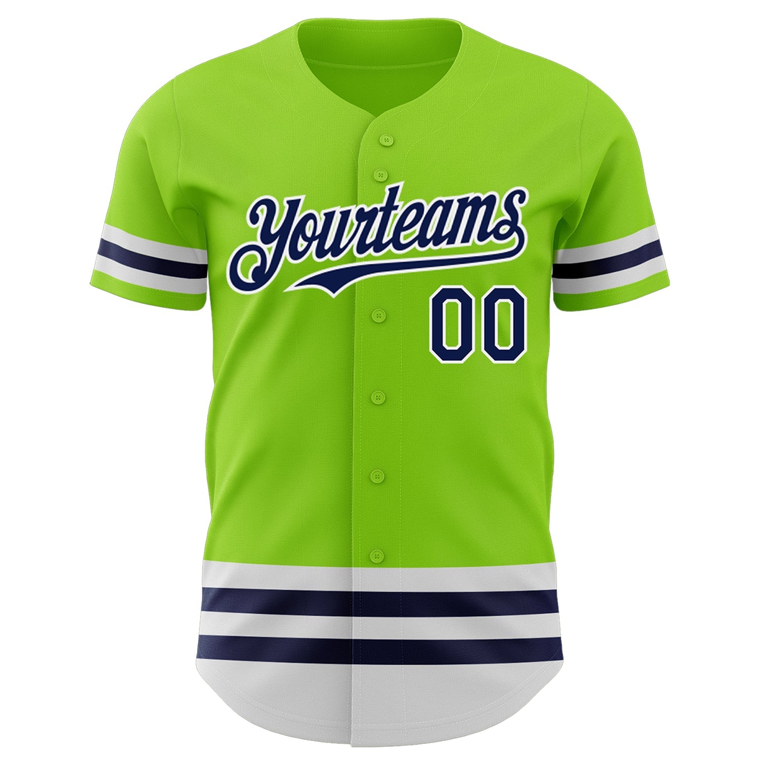 Custom Neon Green Navy-White Line Authentic Baseball Jersey view 2