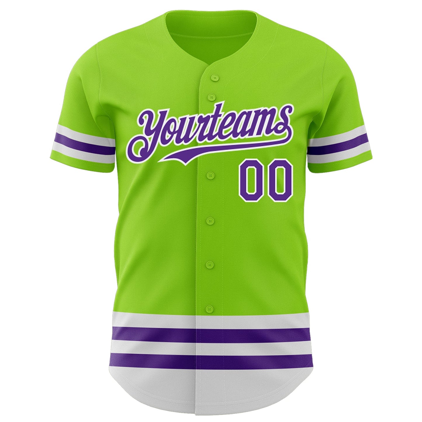 Custom Neon Green Purple-White Line Authentic Baseball Jersey view 2