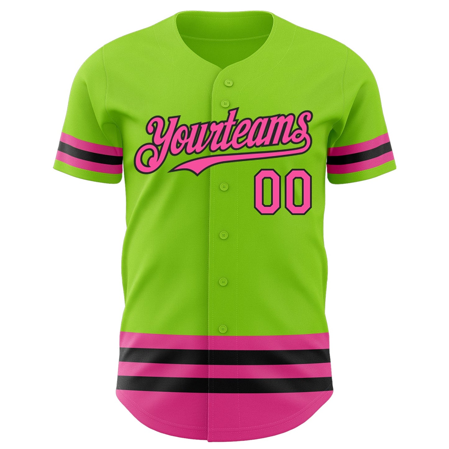 Custom Neon Green Pink-Black Line Authentic Baseball Jersey view 2