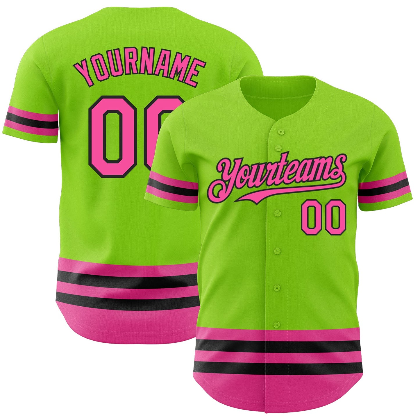 Custom Neon Green Pink-Black Line Authentic Baseball Jersey - Main View