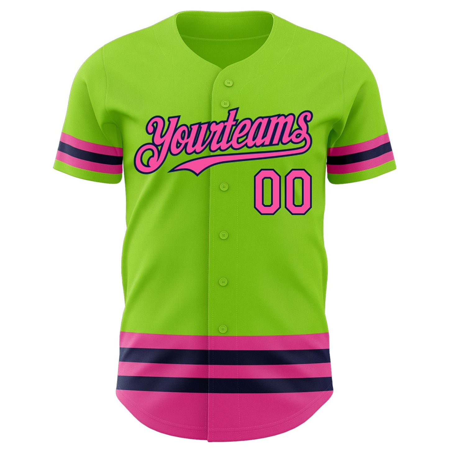 Custom Neon Green Pink-Navy Line Authentic Baseball Jersey view 2