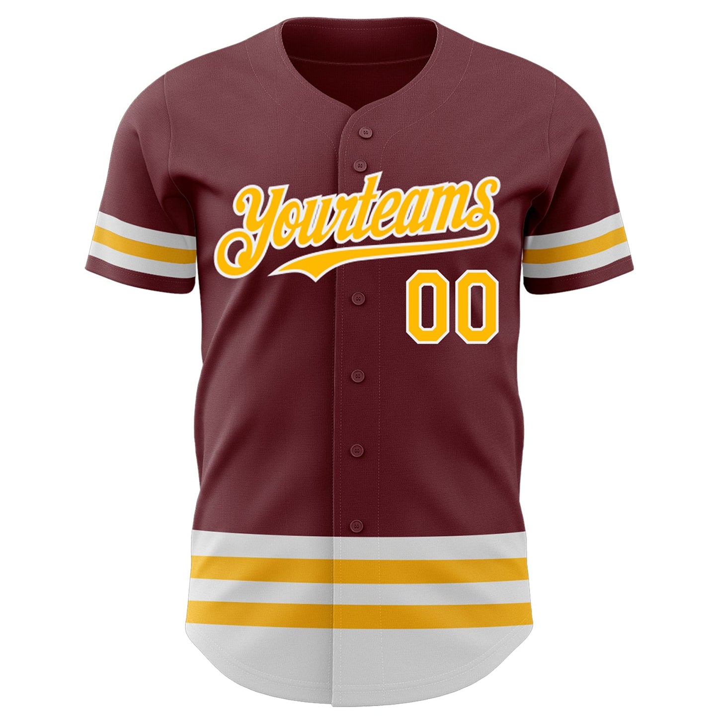 Custom Burgundy Gold-White Line Authentic Baseball Jersey view 2