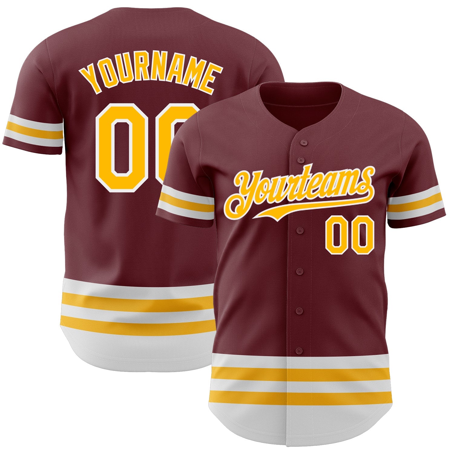 Custom Burgundy Gold-White Line Authentic Baseball Jersey - Main View