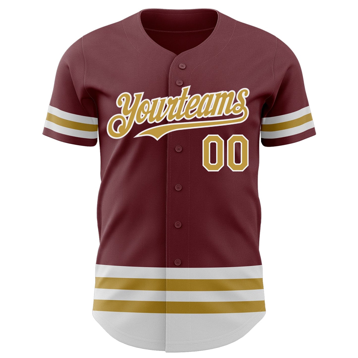 Custom Burgundy Old Gold-White Line Authentic Baseball Jersey view 2