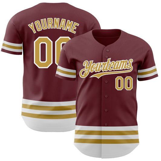 Custom Burgundy Old Gold-White Line Authentic Baseball Jersey - Main View