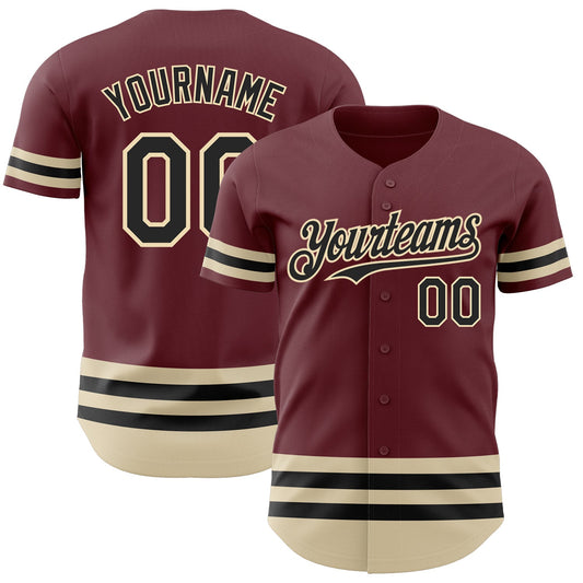 Custom Burgundy Black-Cream Line Authentic Baseball Jersey - Main View